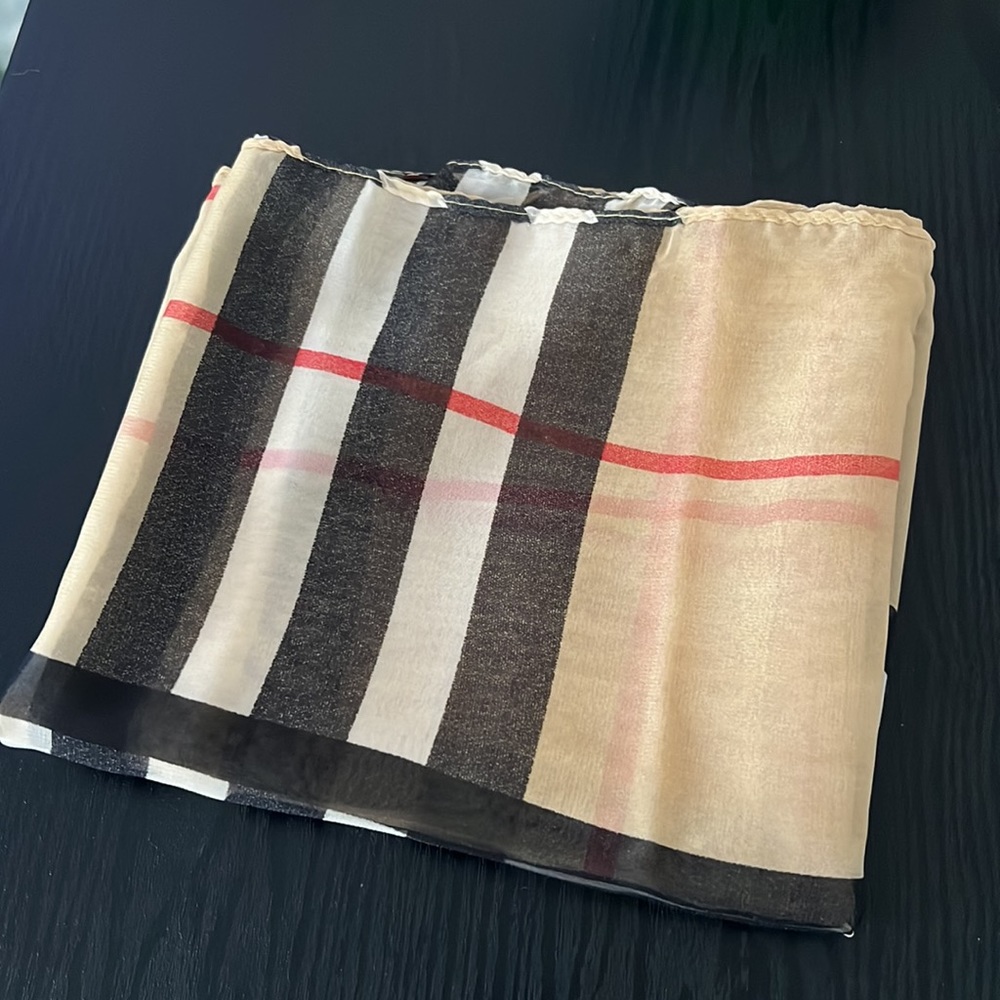 Boutique Light Beige Plaid Scarf Shawl 15”X60”